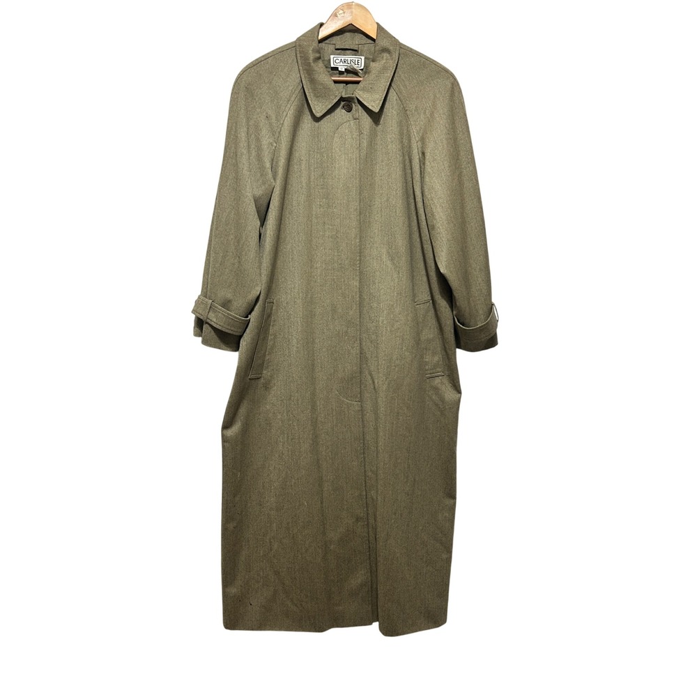 VTG Carlisle Womens Single Breasted Longline Overcoat 12 Taupe Wool Minimalist‎